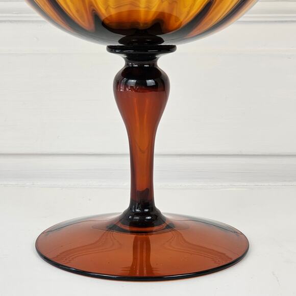 Vintage 1960s MCM Mid century amber brown glass pedestal bowl vase 5 x 12 - Picture 14 of 16